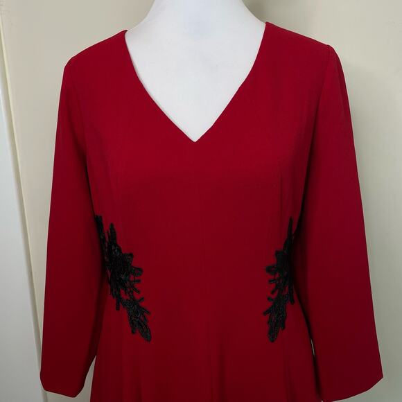 London Times Red Fit and Flare Applique Detail Dress Size 14 - Picture 3 of 9